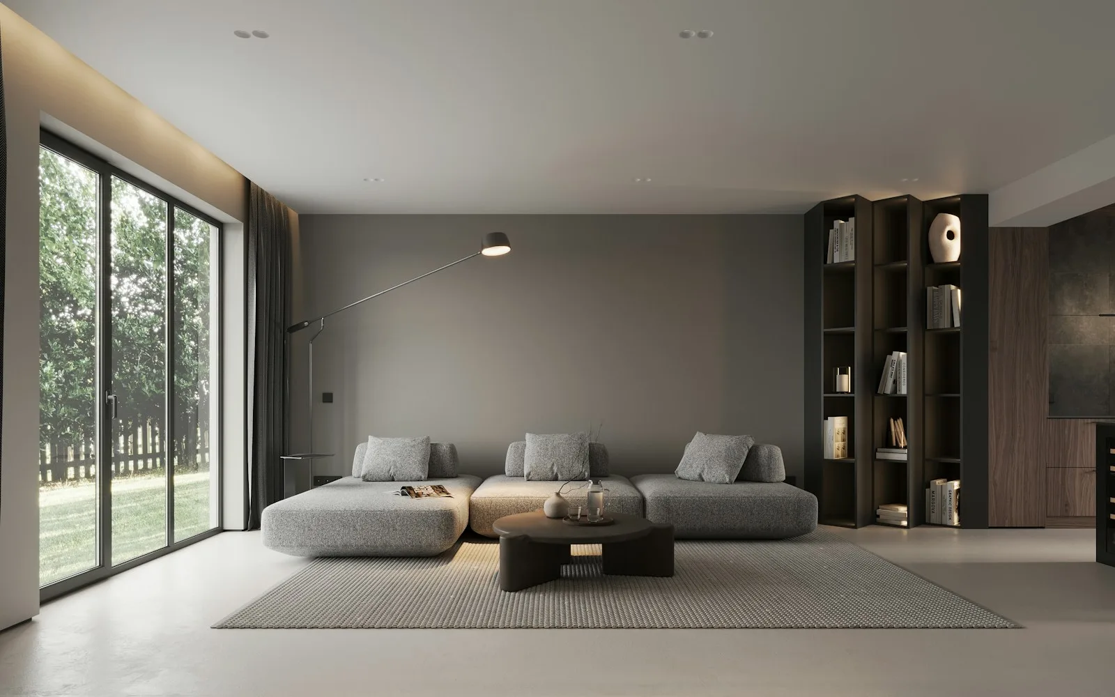 Upscale modern living room with architectural lighting